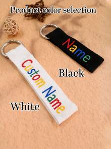 1pc Customized Embroidered Name Keychain, Personalized Key Ring, Custom Embroidered Key Chain, Customizable Birthday Gift, Black, White, Holiday Gift, Back To School, Letter Pattern, Bag Charm - Style a - View 4