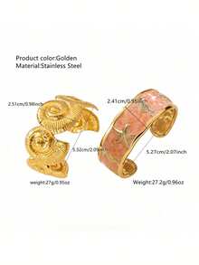 2pcs Beach Vacation Style Oil Drip Ocean Design Stainless Steel Women's Bracelets For Vacation Wear/Holiday Gift - Yellow Gold - View 13