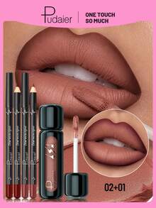 Pudaier 3-Piece Lip Liner And Lip Gloss Set - Matte Lip Liner And Lip Gloss Set, Smooth Application, Precise Lip Contouring, Create Full And Stunning Makeup Look, Perfect Makeup Essential For All Occasions, Ideal Gift For Women - 3PCS SET - View 2