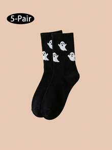 5 Pairs Women's Multi-Color Halloween Series Mid-Calf Socks, Pumpkin, Ghost, Bat, Spider Web Knitted Soft Socks, Suitable For Party And Daily Wear, Essential Gift For Friends - Multicolor - View 12