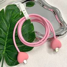 4pcs Heart Apple 15/16 Data Cable Protector Silicone Charging Cable Double Small Head Cable Sleeve Anti-Breakage Cable Organizer - Multicolor - View 11