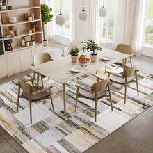 Modern Home Decor Patchwork Living Room Area Rug Stain Resistant Non Slip Hallway Runner Rug Printed Thin Low Pile Mat Throw Rug Washable Bordered Carpet Easy To Clean Soft Non Shedding Floorcover For Dinning Room Kitchen Laundry Bathroom Bedroom - 卡其色 - 查看 5
