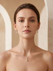 2pcs/Set S925 Sterling Silver Pear-Shaped Cut Yellow Crystal Women's Jewelry Set, Water Drop Pendant Necklace And Dangle Earrings, Suitable For Wedding Party, Best Gift For Her - Yellow - View 2