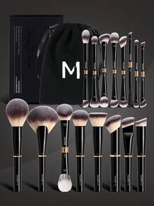 MAANGE 13/16/17/22件組專業化妝刷具套組，含化妝包、化妝配件，底妝刷、腮紅刷、蜜粉刷、眼影刷、睫毛刷、眉毛刷、遮瑕刷，旅行必備，禮品 - 黑色 - 查看 3