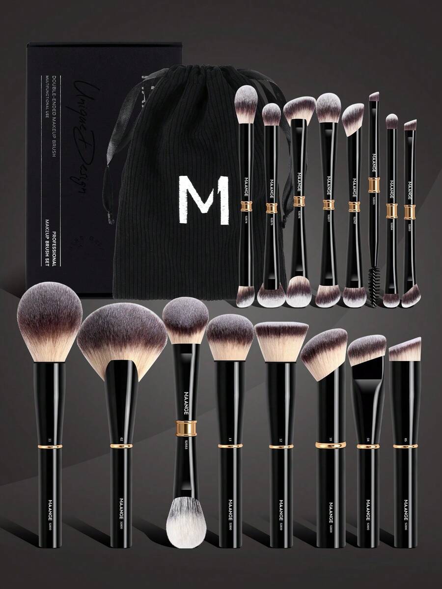 MAANGE 13/16/17/22件組專業化妝刷具套組，含化妝包、化妝配件，底妝刷、腮紅刷、蜜粉刷、眼影刷、睫毛刷、眉毛刷、遮瑕刷，旅行必備，禮品