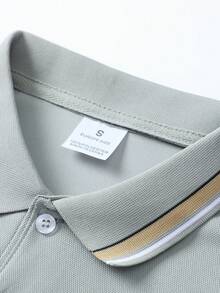 男士夏季輕量對比飾邊 Polo 衫 | 有領短袖休閒上衣，適合戶外、街頭、海灘、日常及輕量運動穿著 - 灰色 - 查看 7