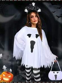1 Piece Adult White Ghost Cape, Suitable For Various Festival Makeup Party Costume Props And Outfits - White - View 7