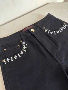 pthirillo Women Jeans - Rhinestone and Pearl Floral Trio Bag - View 4