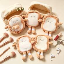 1pc INS Healing Realistic Toast Plush Coin Purse, Mini Zipper Storage Bag With Earphone Storage And Key Chain Function, 3D Toast Design With Hands And Feet, Gradient Toasted Edge Plush Highly Restoring Real Bread Texture, Front Embroidered Simple Smiling Face Soft And Cute Healing - Multicolor - View 8