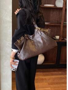 Slouchy Large Capacity Tote Bag For Women, Autumn/Winter Fashion Commuter Shoulder Handbag Underarm Bag - Coffee - View 7