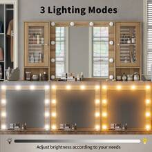 FUSOU Dressing Table With Mirror & LED Lights, Vanity Desk With 12 Drawers, 2 Cabinets, Fold-Up Panel, Glass Top & Chair, White Makeup Table For Bedroom - Natural - View 7