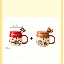 TOM AND JERRY. Cartoon Cat & Mouse Cream Rim Mug 370ml With 3D Lid + Spoon, Anti-Scald Handle, Breakfast Water Cup, Office Coffee & Milk Cup, Gift For Friends - Multicolor - View 13