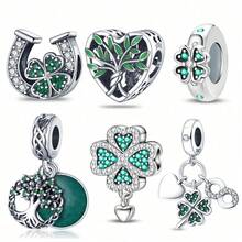 1pc Silver-Plated Lucky Four-Leaf Clover Tree Of Life Bead, Horseshoe, Heart Tree, Infinity Symbol Multiple Styles, Inlaid With Emerald Green Zirconia And Green Enamel, Suitable For Bracelet Necklace DIY, Symbolizing Peace And Good Luck Gift Accessory - Multicolor - View 1