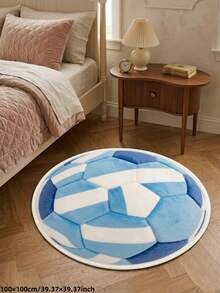 1pc 2026 New - Blue & White Football Round Washable Fluffy Carpet - Soft Bedroom, Living Room, Study, Children's Room Decorative Carpet, Perfect For Daily Home, Holiday, Party, Decorative Carpet, Bedroom Decor, Small Carpet, Carpet, Home Decor, Living Room Carpet, Living Room Small Carpet, Bedroom Carpet, Living Room Home Decor - Multicolor - View 7