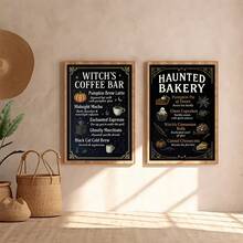Set Of 2 Halloween Kitchen Canvas Wall Art | Haunted Bakery Witch Coffee Bar Decor For Living Room Frameless - A - View 1