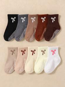 5/10/20 Pairs Random Mixed Color Baby Bow Non-Slip Grip Socks, Toddler Sports Autumn Socks, Essential For Newborns, Suitable For Halloween, Christmas - Multicolor - View 3