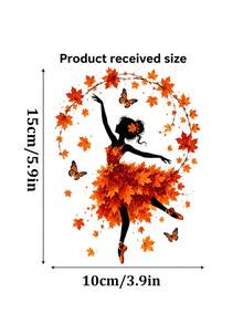 Autumn Leaf Dancer Silhouette Window Decal, Glue-Free PVC Static Cling, Creative Aesthetic Maple Leaf & Butterfly Glass Sticker, Autumn Atmosphere Art Window Sticker - Multicolor - View 6