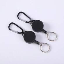 Retractable Badge Reel Carabiner Clip Heavy Duty Anti-Loss Key Holder Outdoor Hiking Keychain - Black - View 7
