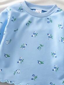 2pcs Baby Girl Casual Blue Printed Top & Pants Set, Thin Spring/Autumn - Blue - View 5
