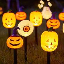 Solar Powered Outdoor Ground Lights, 27.5 Inch Halloween Glowing Skull, 20 Inch Cute Ghost & Pumpkin Set, Suitable For Yard, Lawn And Pathway - In-ground Light - View 8
