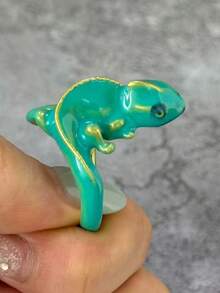 Unique Cute Blue Chameleon Ring, Women Girls Enamel Jewelry, Fashion Animal Ring, Party Accessory, Creative Jewelry, Birthday Christmas Gift - Blue - View 6