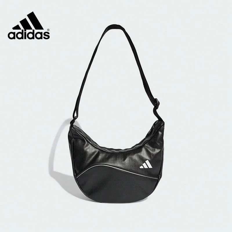 Adidas 品牌標誌亮面質感聚酯纖維單肩斜跨包 女款 常規款 黑色 JX4030 - 黑色 - 查看 1