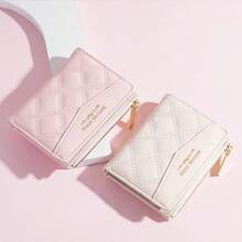 4pcs Letter TPU Short Women's Wallet, Exquisite Diamond Quilted Short Wallet, Multi-Slot Zipper Coin Purse, Student Minimalist Card Holder - Multicolor - View 1