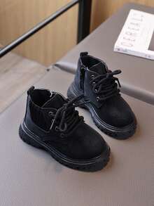 1 Pasang Sepatu Bot Anak Baru dengan Sol Lembut, Nyaman & Bergaya untuk Anak Laki-laki - Hitam - View 5