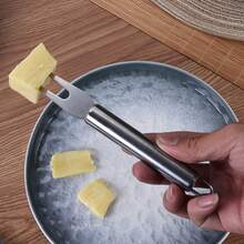1pc Stainless Steel Cheese Fork, Home Kitchen Small Tool Fruit Fork, Western Restaurant Tableware - Silver - View 1