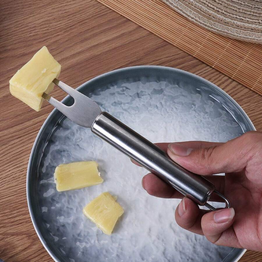 1pc Stainless Steel Cheese Fork, Home Kitchen Small Tool Fruit Fork, Western Restaurant Tableware - Silver - View 1