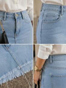 Women Denim Skirts - Blue - View 3