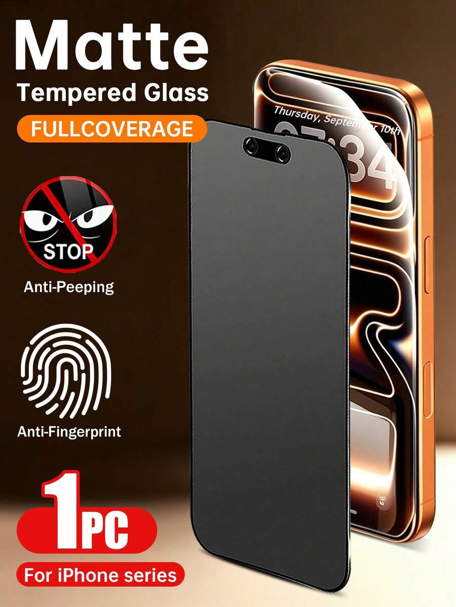 Yezodawee 1pc Privacy Matte Tempered Glass Screen Protector For IPhone, Anti-Peeping, Full Coverage, Smooth Touch, Anti-Fingerprint, No Black Spots, Easy Installation, Anti-Peeping, Anti-Drop, Anti-Glare, Compatible With IPhone 17 Pro Max/17 Pro/17 Air/17/16E/16 Pro Max/16 Pro/16 Plus/16/15 Pro Max/14 Pro Max/13 Mini/12/11/XS Max/XR/8+/7 Plus Series - Black - View 1