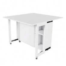 Multifunctional White Folding Dining Table With Lockable 360° Swivel Casters, Usable As A Dining Table, Sideboard And Coffee Table With Ample Storage Space (Folding Dining Table, Multifunctional Mobile Kitchen Island) - 白色 - 查看 1