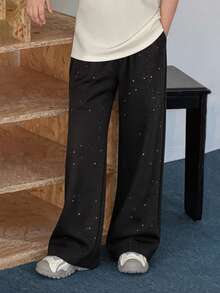 Teen Boys Streetwear Galaxy Print Wide Leg Sweatpants Relaxed Fit - Black - View 9