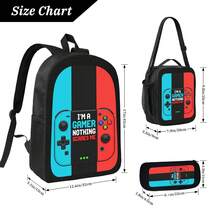 Gamer Style Back To School Student Backpack Multi-Compartment Set Three Stripes Game Console Unisex Laptop Pocket Insulated Lunch Cooler Pencil Case - Black - View 9