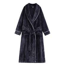 Autumn/Winter Flannel Loungewear, Unisex Couple Style Long Bathrobe, Thickened Warm And Comfortable, With Waist Tie And Large Pockets - Black - View 5