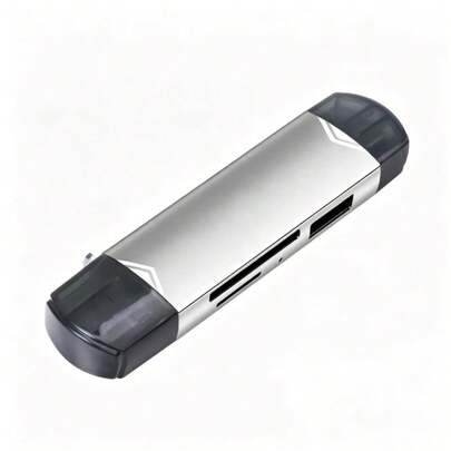Portable Card Reader, Compact USB Multi-Function Memory Card Adapter, Space Gray (6IN Silver)