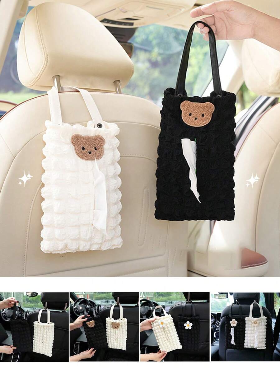 1pc Car Tissue Box, Car Seat Tissue Holder, Car & Home Dual-Use Tissue Decorative Bag, Hanging Tissue Bag, Car Storage Organizer