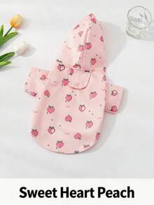 Pink Peach Print Dog Raincoat With Matching Leash, Waterproof Hooded Pet Raincoat, Suitable For Small And Medium Dogs, Lightweight And Breathable Puppy Rain Cape, For Outdoor Walks - Multicolor - View 4