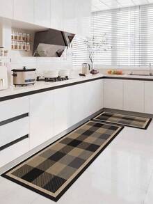 1 Pc Black-Brown Checkered Pattern Kitchen Mat, 3.5 Mm Soft Rubber That Absorbs Water And Is Easy To Clean. Suitable For Corridors, Bathrooms, Living Rooms, Outdoor Door Mats, And Toilets. Useable Throughout The Year And For Various Holidays. - Multicolor - View 10