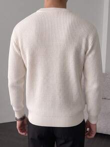 Men's Thick Ribbed Knit Crew Neck Sweater, Loose Fit Comfortable Long Sleeve Suitable For Autumn/Winter Wear - Camel - View 5