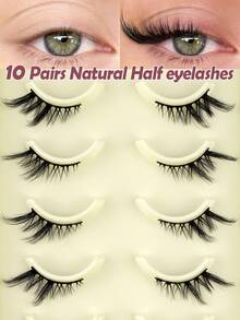 MAANGE 10 Pairs CC Curl Half-Length Criss-Cross False Eyelashes, Lightweight Stem, Soft Cat Eye Style, 3D Natural Voluminous False Eyelashes, Suitable For Daily Makeup - Multicolor - View 5