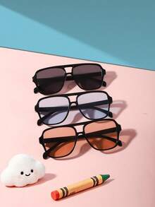 1set 3PCS Kids 9‑14Y Double‑Bridge Pilot Frame Gradient Lens PC Frame Fashion Glasses For Summer Outdoor Daily All‑Season Use With Glasses Box - Multicolor - View 13