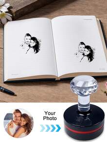LICVIC 1/2pcs Customized Photo Round Stamp, Personalized Portrait Stamp, Customized Photo/Face Wooden Rubber Stamp, Personalized Image Stamp, DIY Customized Stamp, Personalized Wedding Stamp, Personalized Anniversary Stamp, 2 Sizes: 3.8cm/1.49in/4.2cm/1.65in - Style a - View 7