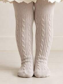 3 Pairs Kids Twisted Cable & Fine Vertical Stripe Tights, Candy Color Girls Socks, Solid Color, Double Needle, All Season Wear - Multicolor - View 6