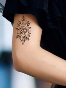 30pcs Black Sketch Waterproof Tattoo Stickers, Flower,Flower Snake Small Patterns Temporary Tattoo Stickers For Woman And Men Hands, Body Decor - Black - View 7