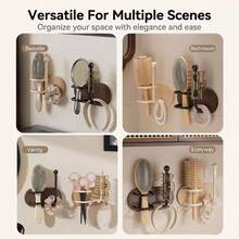 Drill-Free Wall Mount Hair Tool Organizer, Wooden Bathroom Storage Rack For Brushes, Claw Clips & Hair Ties, No-Drill Space Saver - View 7