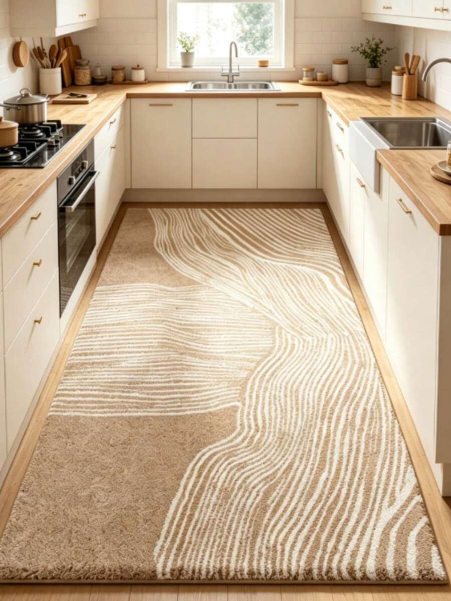 1 tapete retangular assimétrico com linhas castanho claro, tapete espesso, tapete felpudo, tapete decorativo, decoração de quarto, tapete pequeno, decoração para casa - Multicolorido - Ver 1