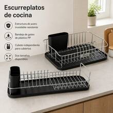 Stainless Steel Dish Drying Rack With Removable Drip Tray And Cutlery Holder, Kitchen Organizer With Non-Slip Base And Sturdy Grid Structure - 銀色 - 查看 3