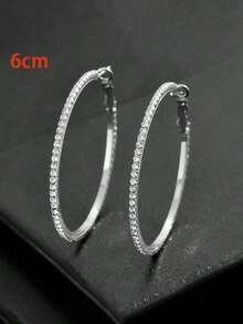 2pcs Silver Sparkling Circles-shaped Exaggerated Earrings For Women, Fashionable With Full Rhinestones - Silver - View 11